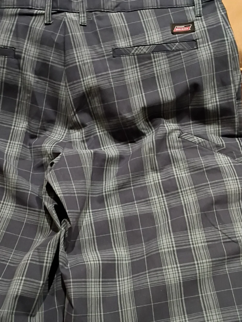 Men's Navy Plaid Flat Front Shorts